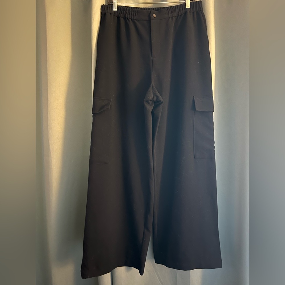 WAYF Navy Blue Wide Leg Cargo Dress Casual Pant L